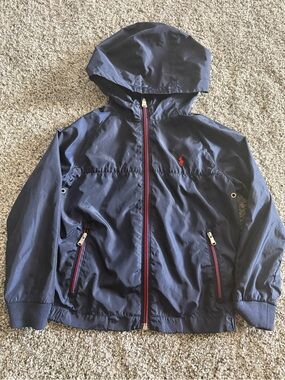 Polo Ralph Lauren Boys Hooded Windbreaker Jacket Navy Red Zip Size 5